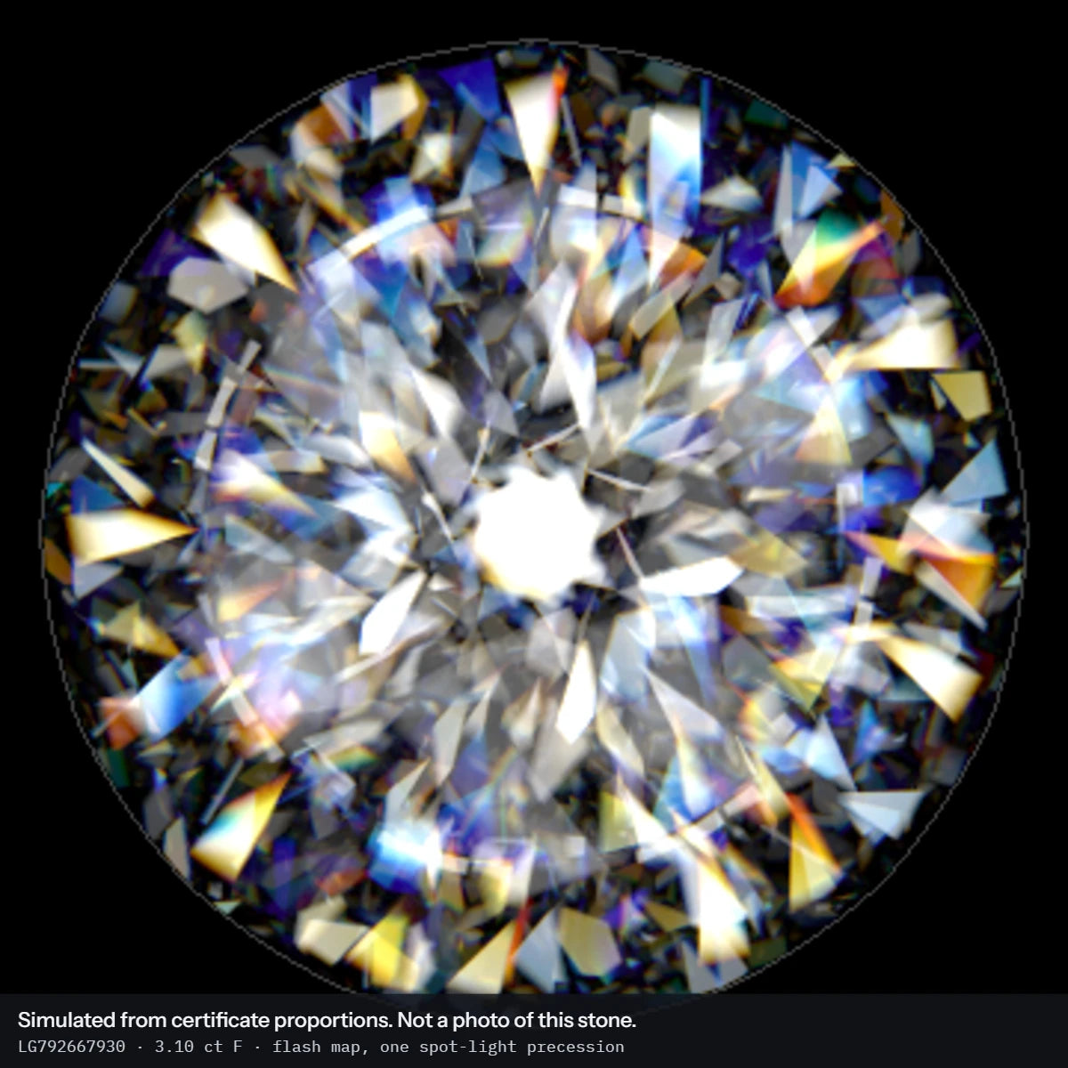 3.10 ct F VS1 Round Lab-Grown Diamond, simulated flash map