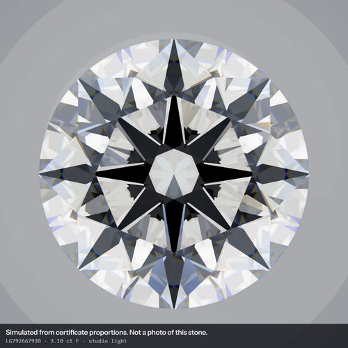 3.10 ct F VS1 Round Lab-Grown Diamond, simulated studio light