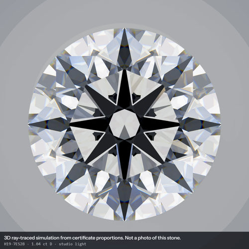 1.04 ct D VS1 Round Lab-Grown Diamond, simulated studio light