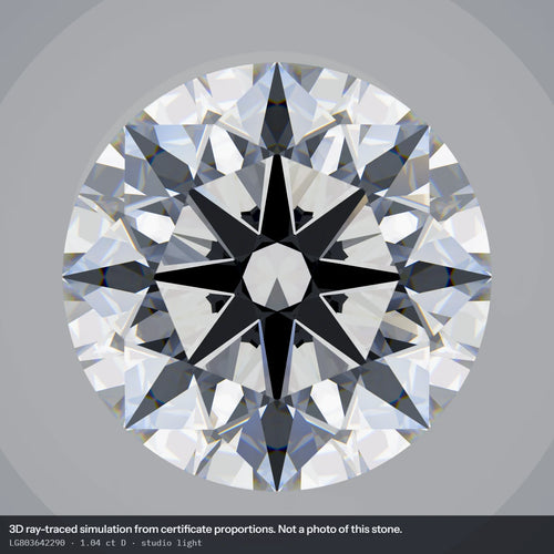 1.04 ct D VS1 Round Lab-Grown Diamond, simulated studio light