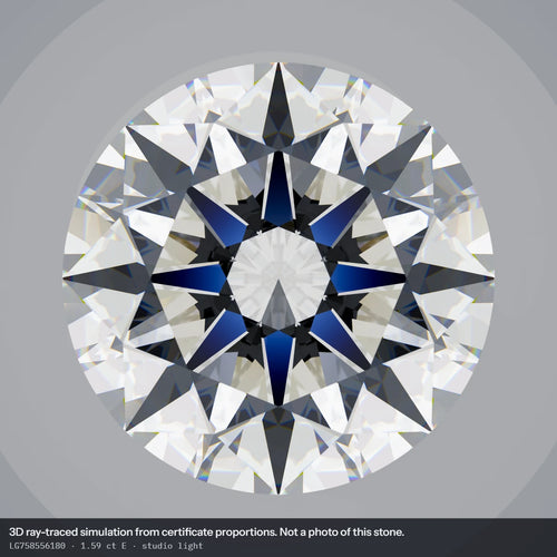 1.59 ct E VVS2 Round Lab-Grown Diamond, simulated studio light