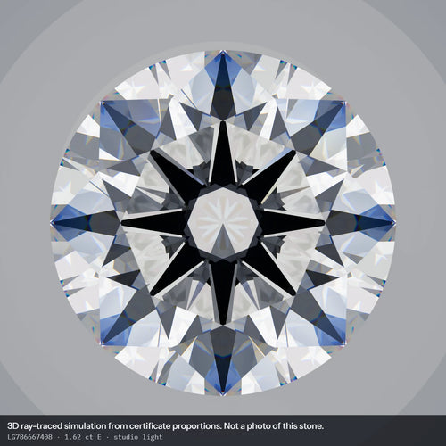 1.62 ct E VS1 Round Lab-Grown Diamond, simulated studio light
