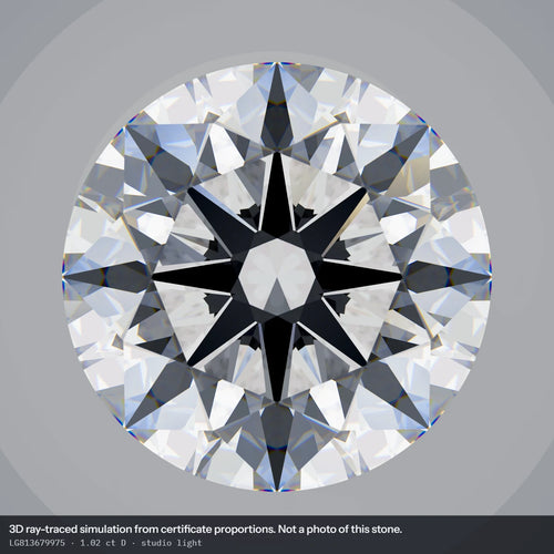 1.02 ct D VVS2 Round Lab-Grown Diamond, simulated studio light