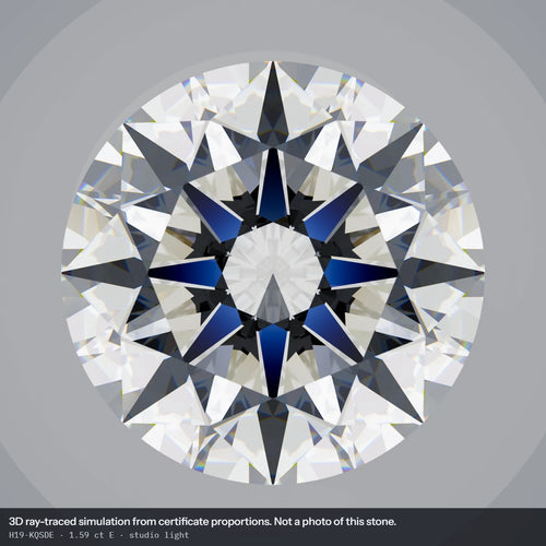 1.59 ct E VVS2 Round Lab-Grown Diamond, simulated studio light